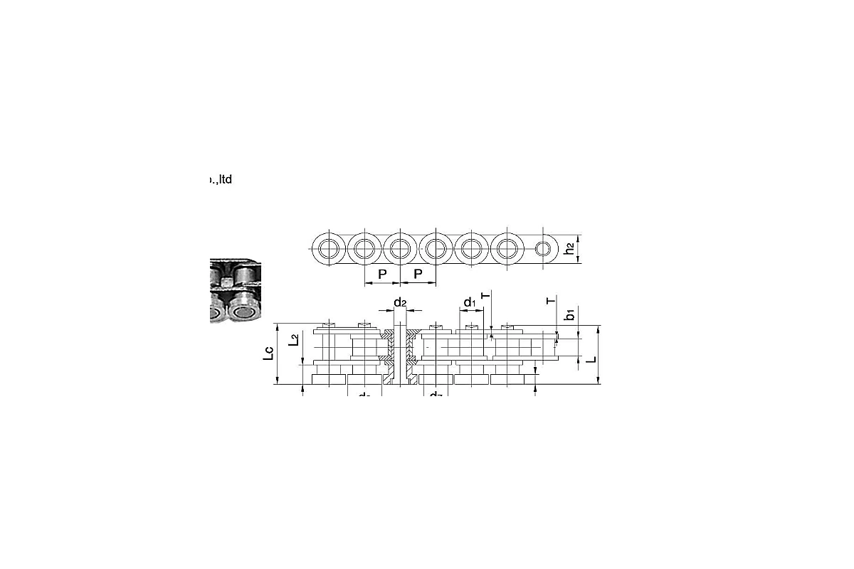 06B-CDL Stainless Steel Side Roller Chain dimension drawing