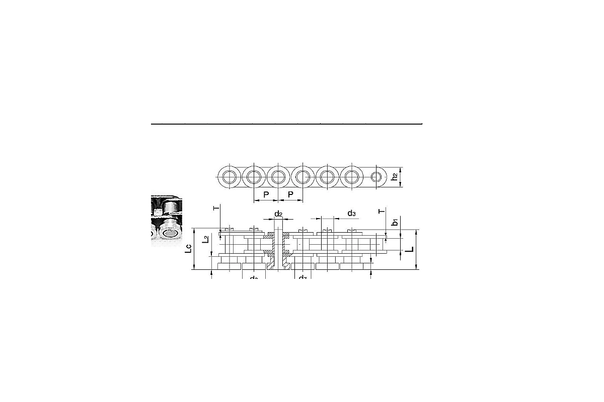 06C-CDL Stainless Steel Side Roller Chain dimension drawing