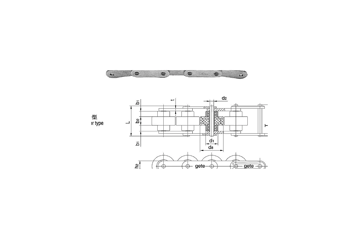 BS25-C210A Double Plus Chain Plastic Rollers dimension drawing