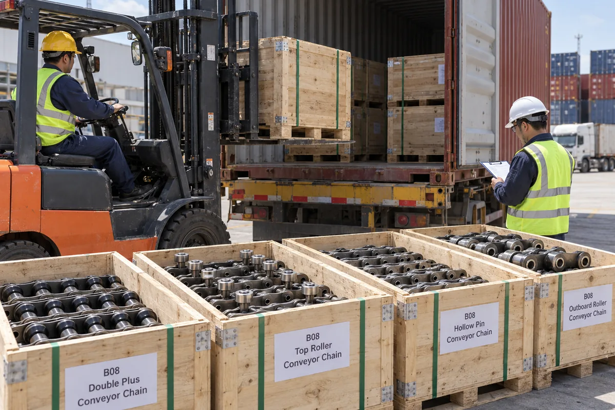Industrial conveyor chain export packing and shipment