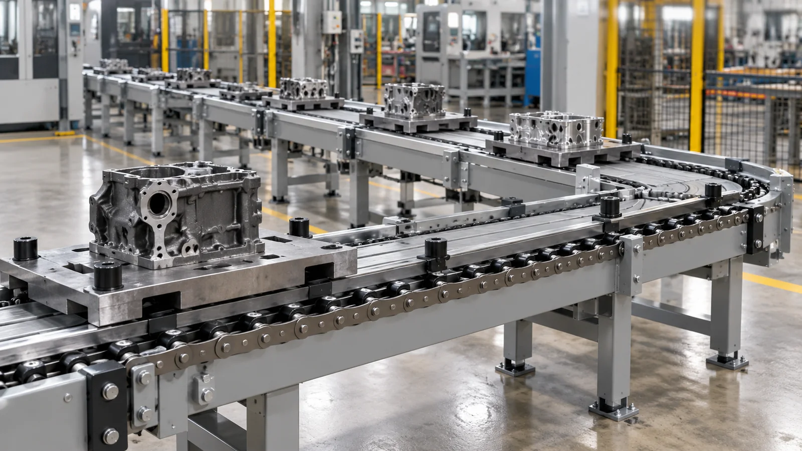 Steel Roller Double Plus Chains pallet conveyor application