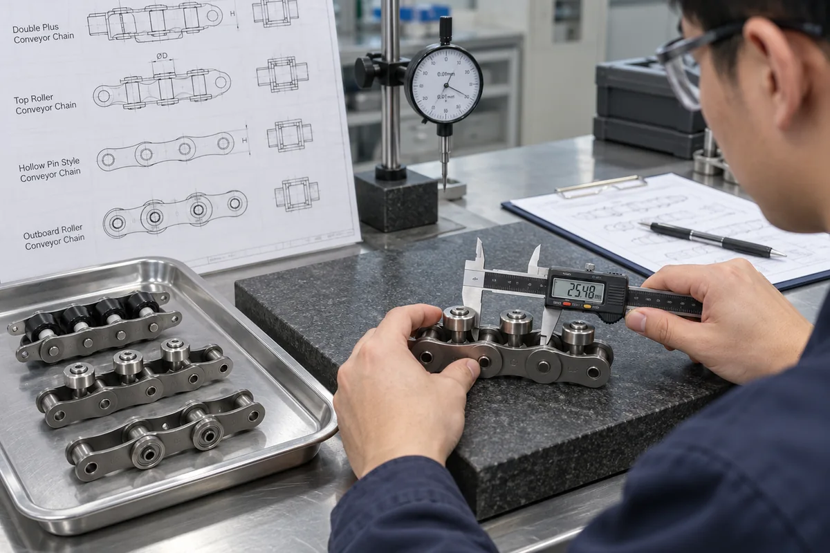 Conveyor chain dimensional inspection