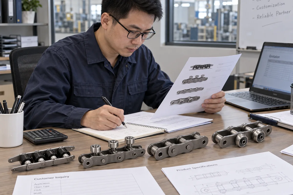 Pallet conveyor chain RFQ support