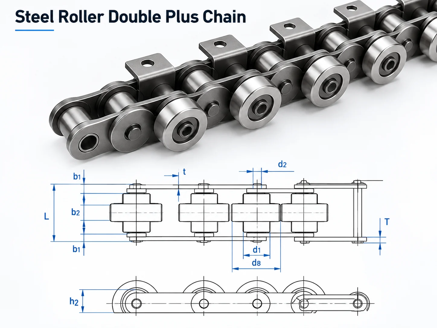 Plastic Roller Double Plus Chains structure and interface drawing
